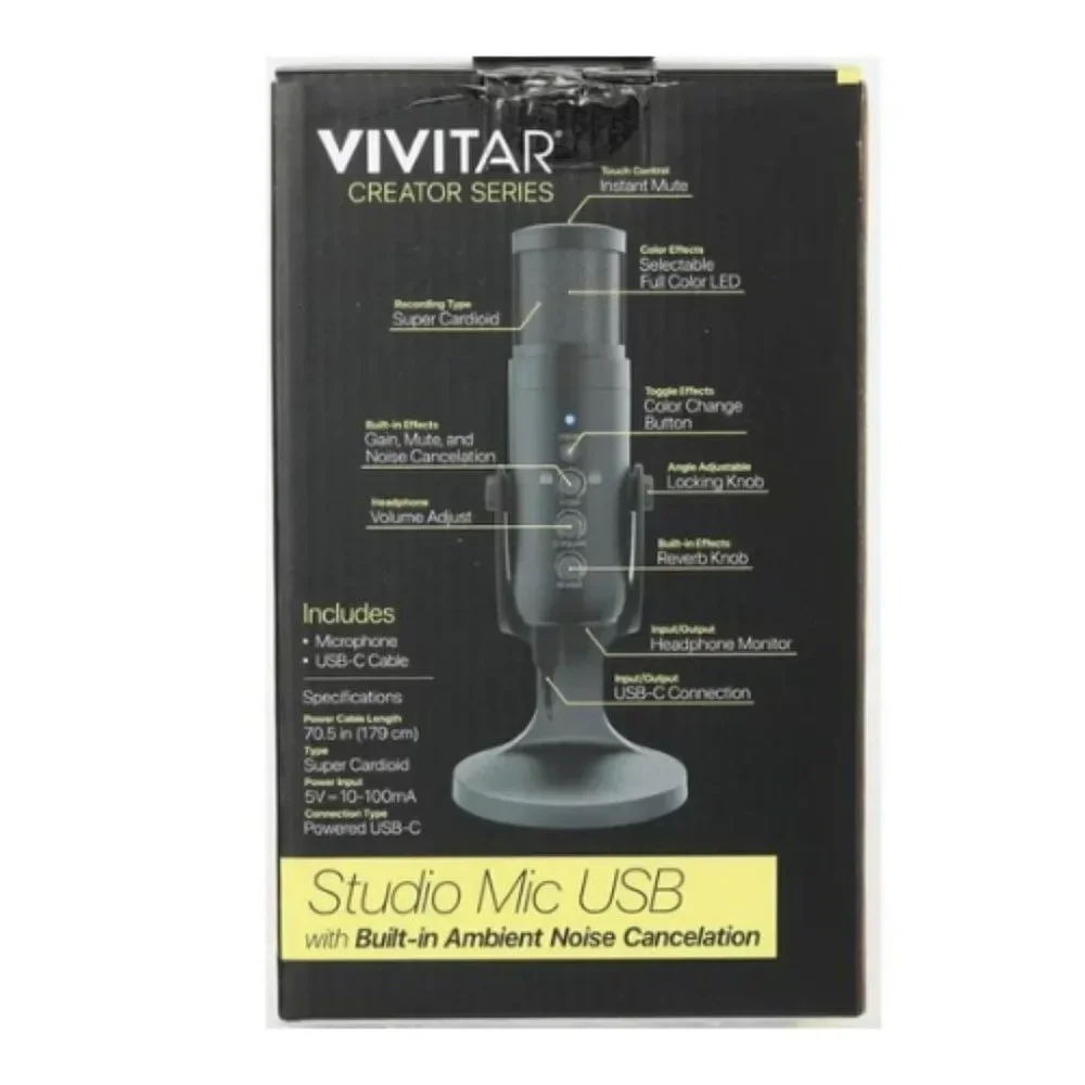 Vivitar Black USB Studio Built-in Ambient Noise Cancelation Microphone